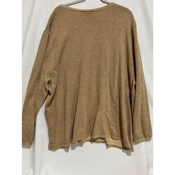 Maggie‎ Barnes Womens Sz 3x Metallic Gold Sweater Holiday Career V Neck Light - Picture 7 of 10